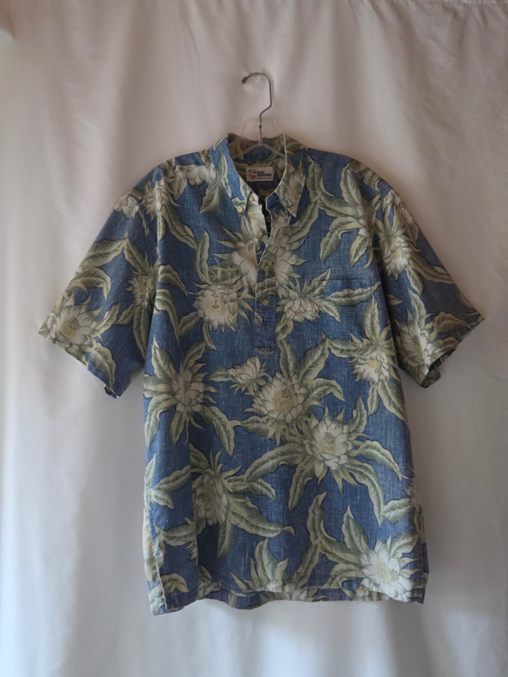 Vintage 90's Reyn Spooner Blue Floral Aloha Hawaiian Shirt Pullover Men's Size L